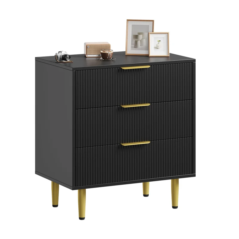 Garvee Kommode mit 3 Schubladen, modernes Rillendesign, Kippschutz, für Schlafzimmer und Wohnzimmer, grün