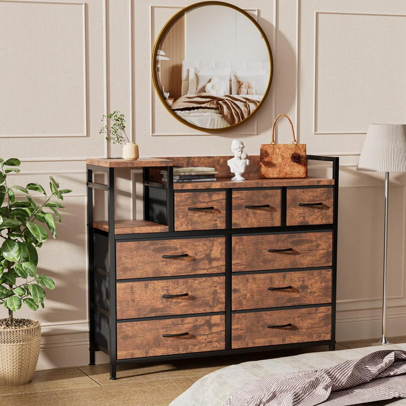 Garvee Kommode mit 9 Schubladen, Stoffschubladen, 100 × 30 × 86 cm, für Schlafzimmer und Wohnzimmer, Wie gezeigt