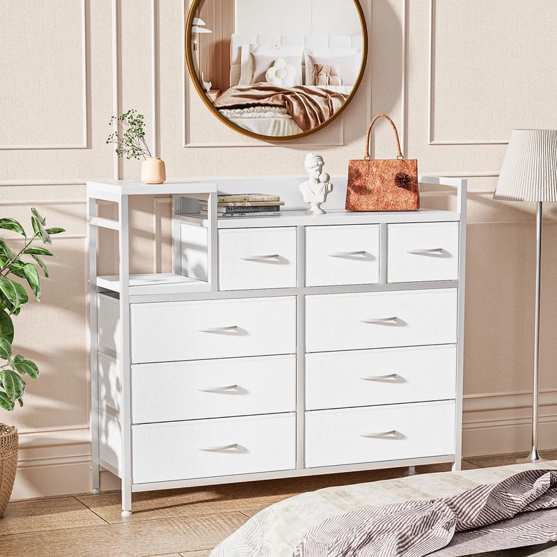 Garvee Kommode mit 9 Schubladen, Stoffschubladen, 100 × 30 × 86 cm, für Schlafzimmer und Wohnzimmer, Wie gezeigt