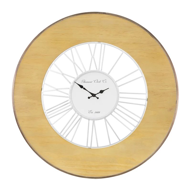 Große Wanduhr Ø 85 cm Weiß/Natur aus Holz mit römischen Ziffern WOMO-Design