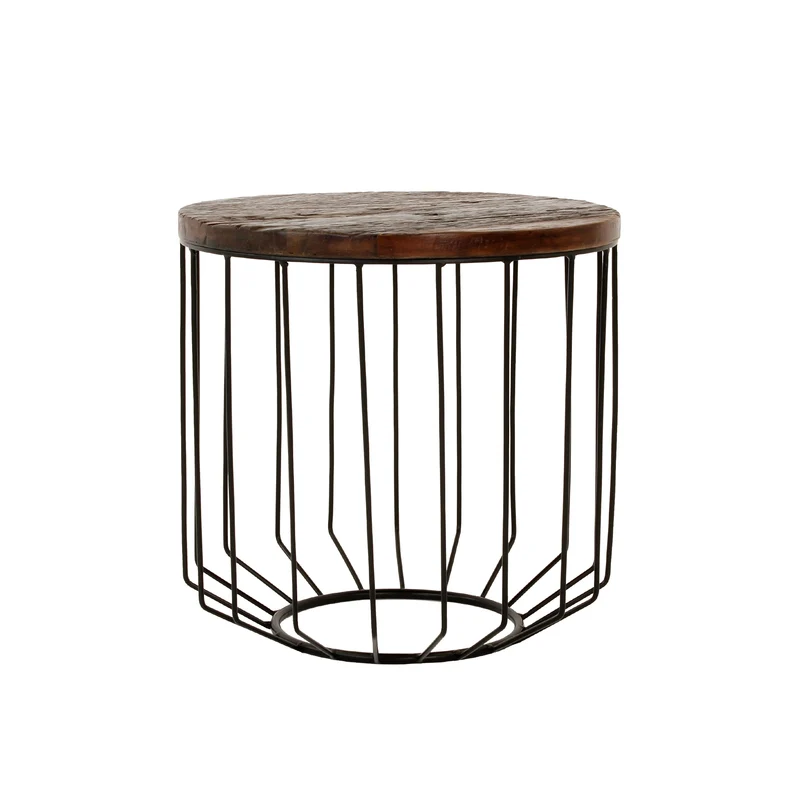 Couchtisch rund Ø 50x50 cm Natur/Schwarz aus Altholz, Metallgestell WOMO-Design