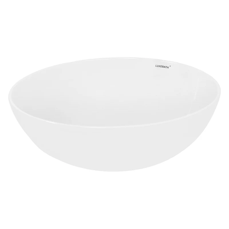 Waschbecken Rund ohne Überlauf Ø 40x14,7 cm Weiß aus Keramik LuxeBath