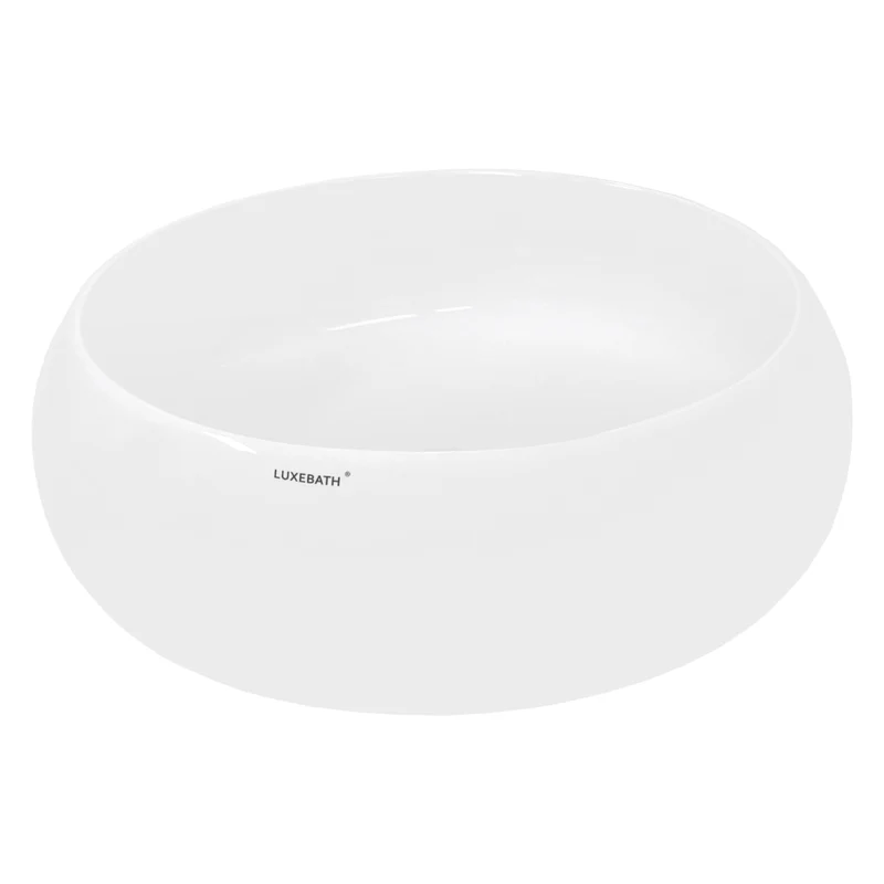 Waschbecken Rund ohne Überlauf Ø 35x12 cm Weiß aus Keramik LuxeBath