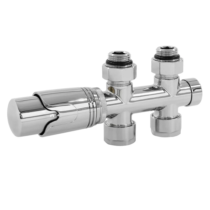 Ventil-Armaturen Set Multiblock Chrome Durchgangsform inkl. Thermostatkopf LuxeBath