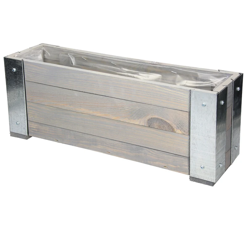 Blumenkasten Grau 19x48x13 cm aus Kieferholz und vernickeltes Metall WOMO-Design