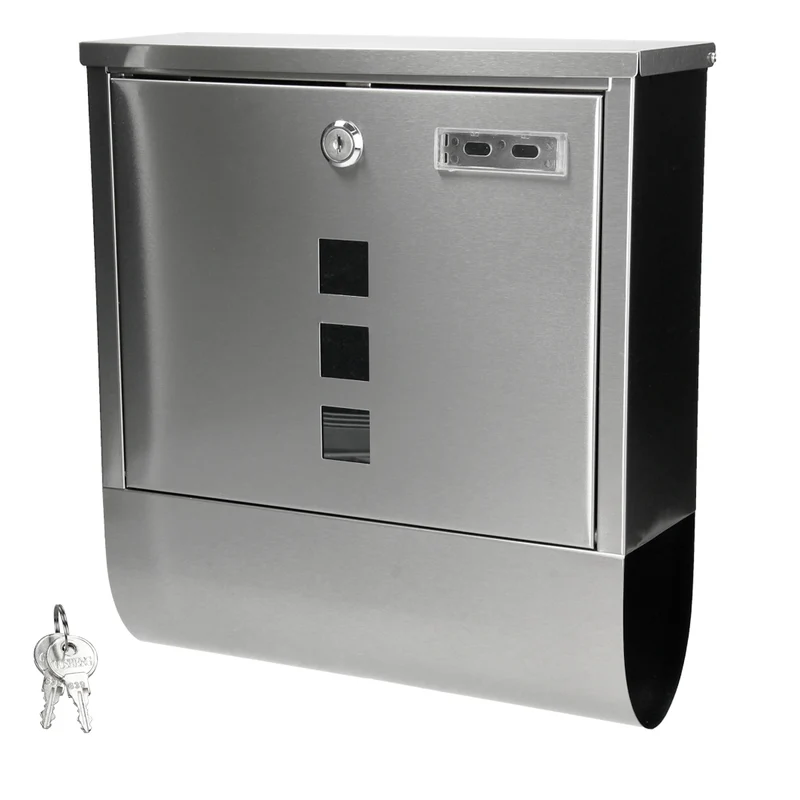 Briefkasten mit Zeitungsfach 30,5x10x34 cm Silber aus Edelstahl