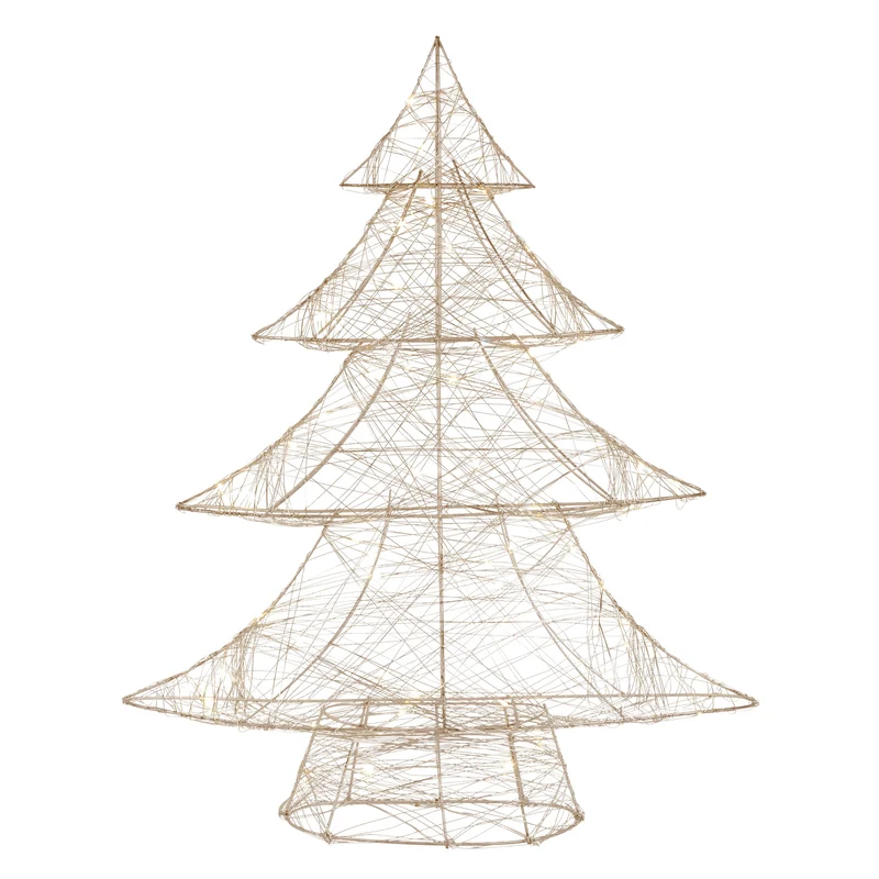 Deko Weihnachtsbaum 60 cm hoch Gold aus Metall mit warmweißen LEDs