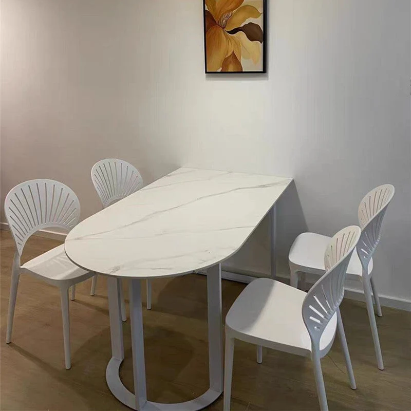 Modern White Stone Dining Table 78"L Table Sled Base Table for Home