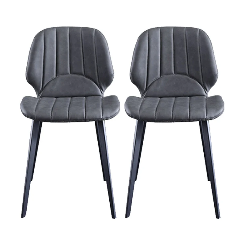 Faux Leather Kitchen Dining Chair Metal Base Armless Chair in Grey