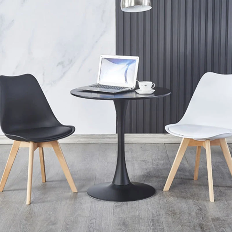 Modern Wood Table for Restaurant Round Table with Metal Pedestal