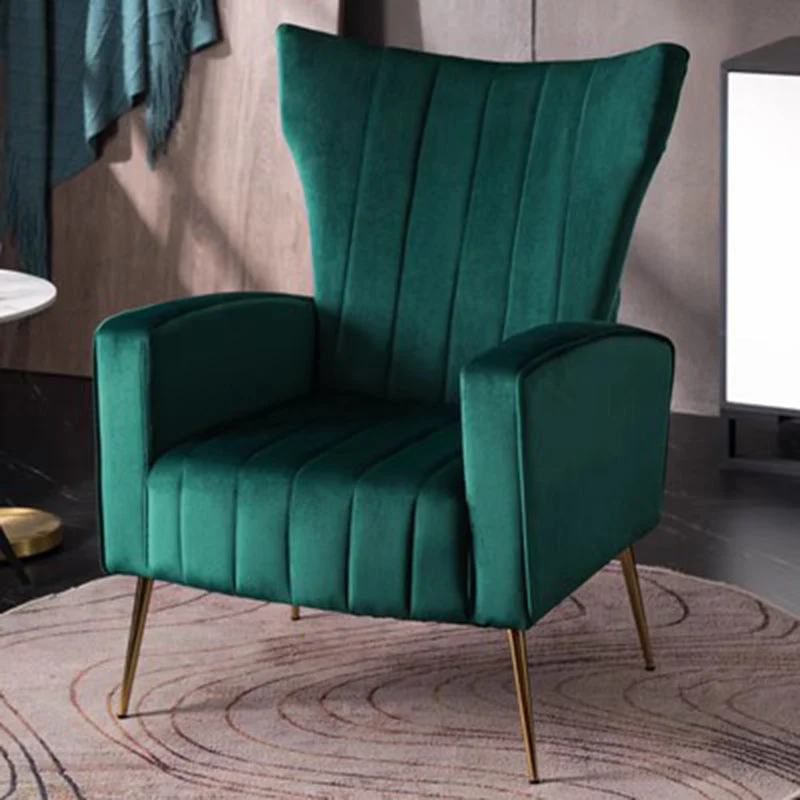 Modern Luxury Trapezoidal Square Velvet Wood Stainless Steel Accent Chair Backrest Arm For Living Room