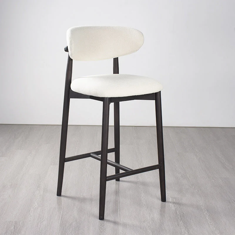 Modern Minimalist Round Upholstered Faux Leather Carbon Steel Bar Stool Curved Backrest For Dining Room