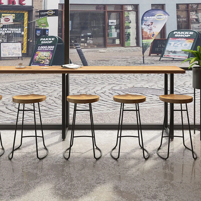 Contemporary Nordic Pine Wood Iron Round Bar Stool Backless Footrest For Dining Room