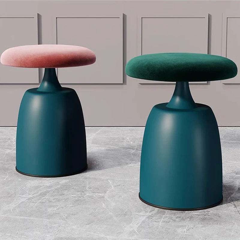 Modern Minimalist Round Cylinder Velvet Metal Vanity Stool For Bedroom