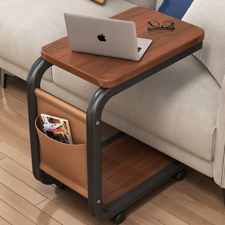 Modern Minimalist Square Tabletop Density Board Carbon Steel Side Table 1-Storage For Living Room