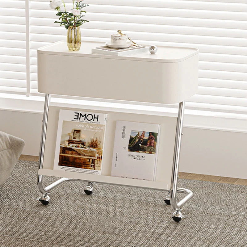Contemporary Simplicity Rectangular Fiberboard Stainless Steel Side Table 1-Drawer For Living Room