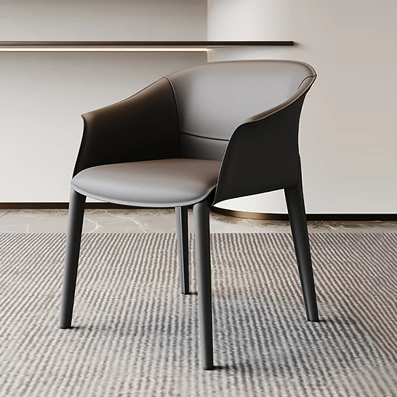 Solid Back Chairs Contemporary Design Arm Leather Dining Chair