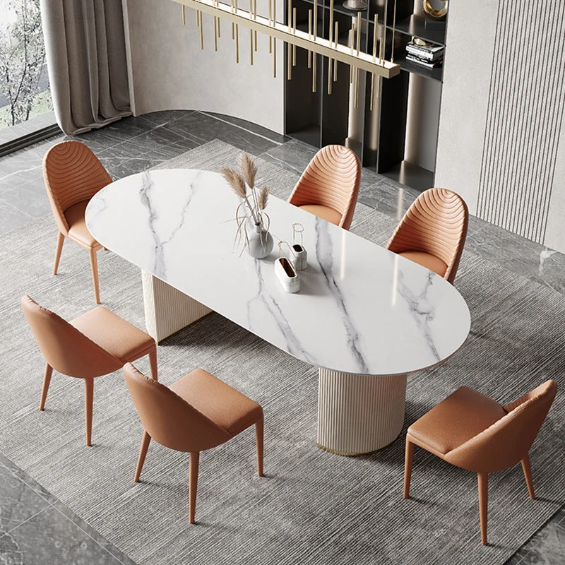 Oval Dining Table Stone Dining Table Modern with Metal Base Pedestal