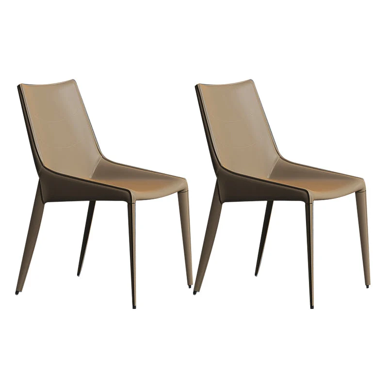 Modern Leather Dining Side Chair Solid Back Armless Side Chair