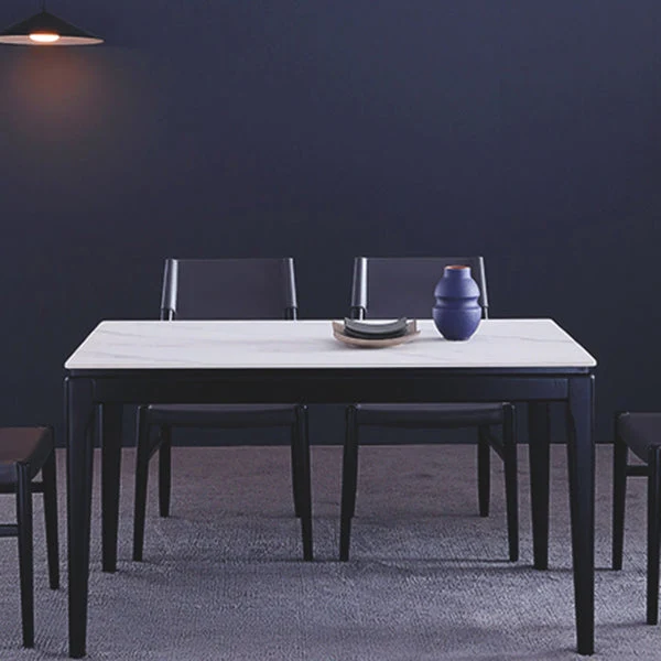 Rectangle 4 Legs Dining Table Mid-Century Modern White Fixed Table of Sintered Stone